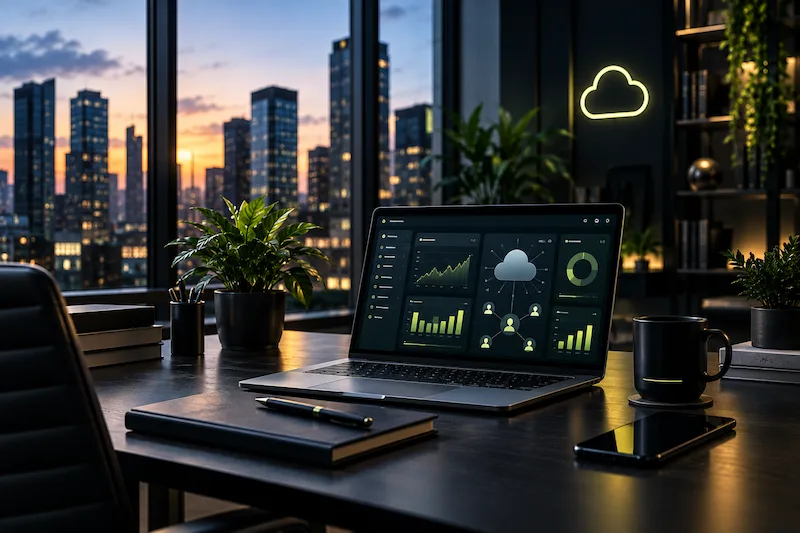 B2B SaaS and technology startup digital marketing with cloud analytics dashboard