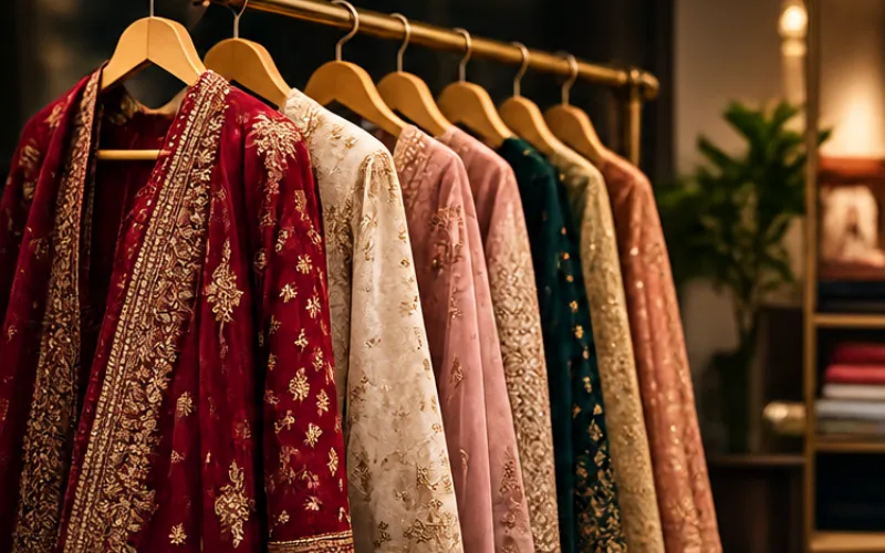 Embroidered ethnic wear displayed on hangers for a D2C fashion brand