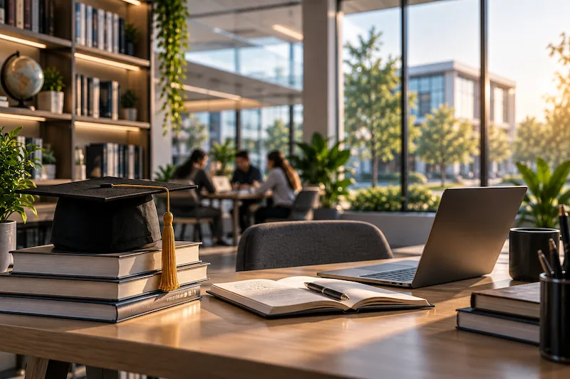 Modern education workspace representing digital marketing for education startups