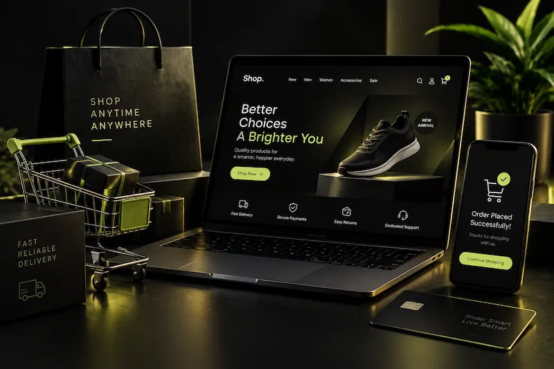 E-commerce and D2C digital growth concept representing online customer acquisition, conversion and sales.
