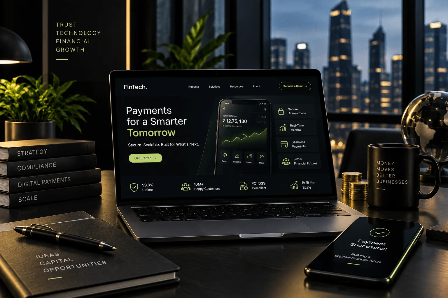 FinTech and financial services digital marketing concept with digital payments, financial technology and customer growth.
