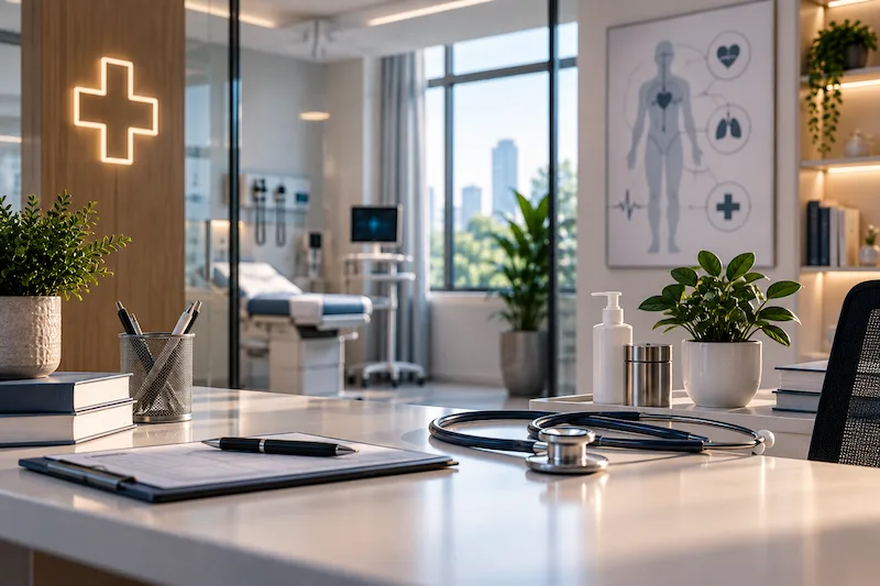 HealthTech digital marketing represented by modern healthcare technology and clinical environment