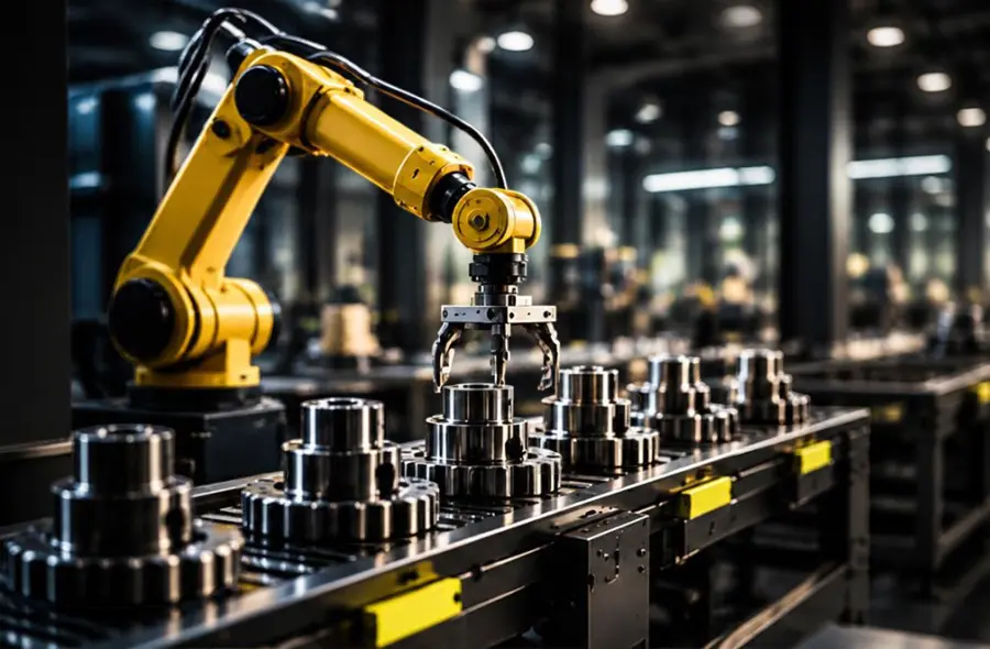 Industrial manufacturing facility with robotic automation and precision machinery representing B2B manufacturing businesses.