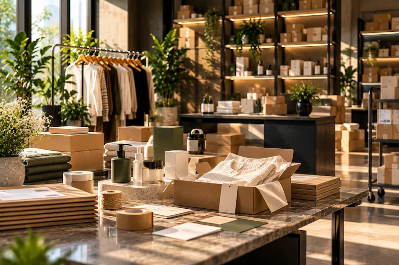 E-commerce and D2C business with products, packaging and online order fulfilment